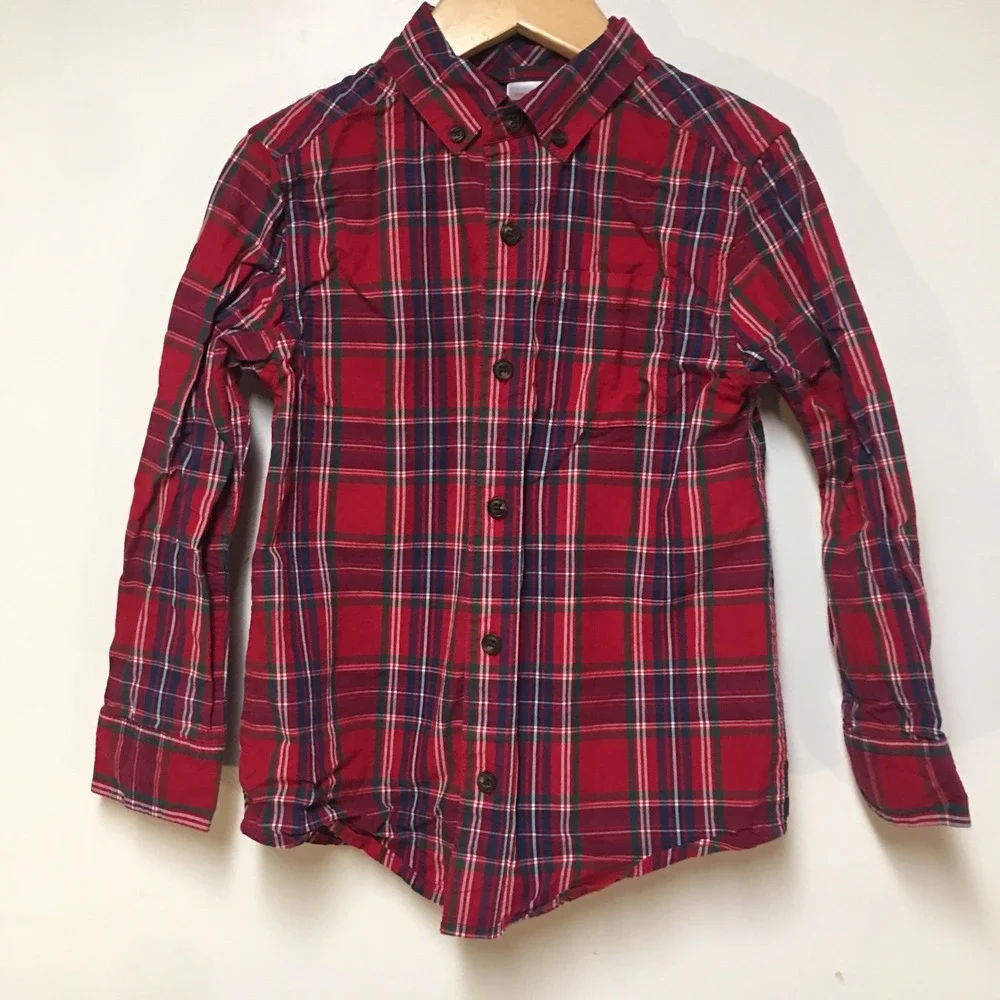 Gymboree Plaid Button Down Shirt Boys Size 6 Red Navy Green Long Sleeve Woven